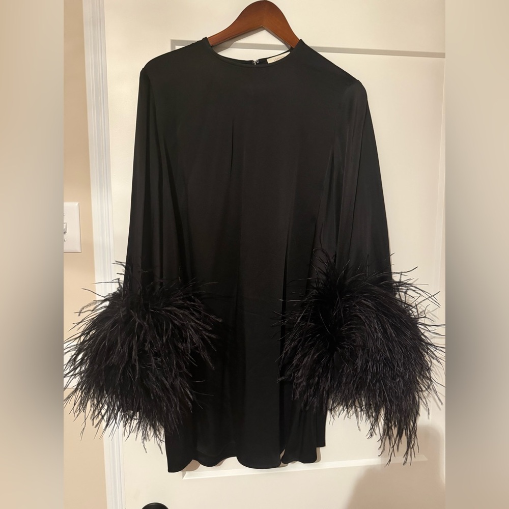 LAPOINTE Black Feather Sleeve Dress